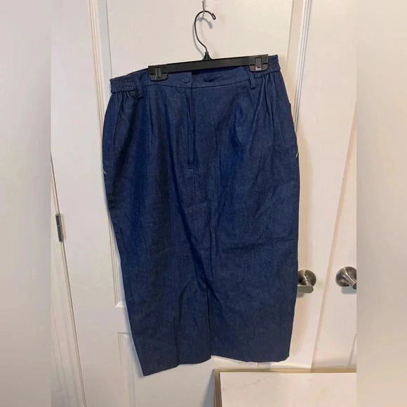 Vintage | Lucien Daunois Paris | Embroidered Denim Midi Skirt | Size 44 - Picture 5 of 7